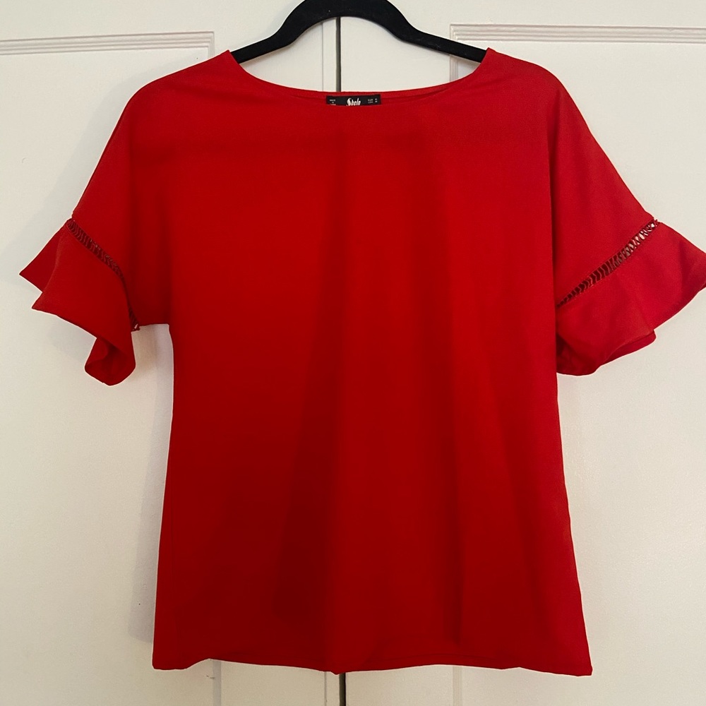 Shein Red Ruffle Sleeve Blouse